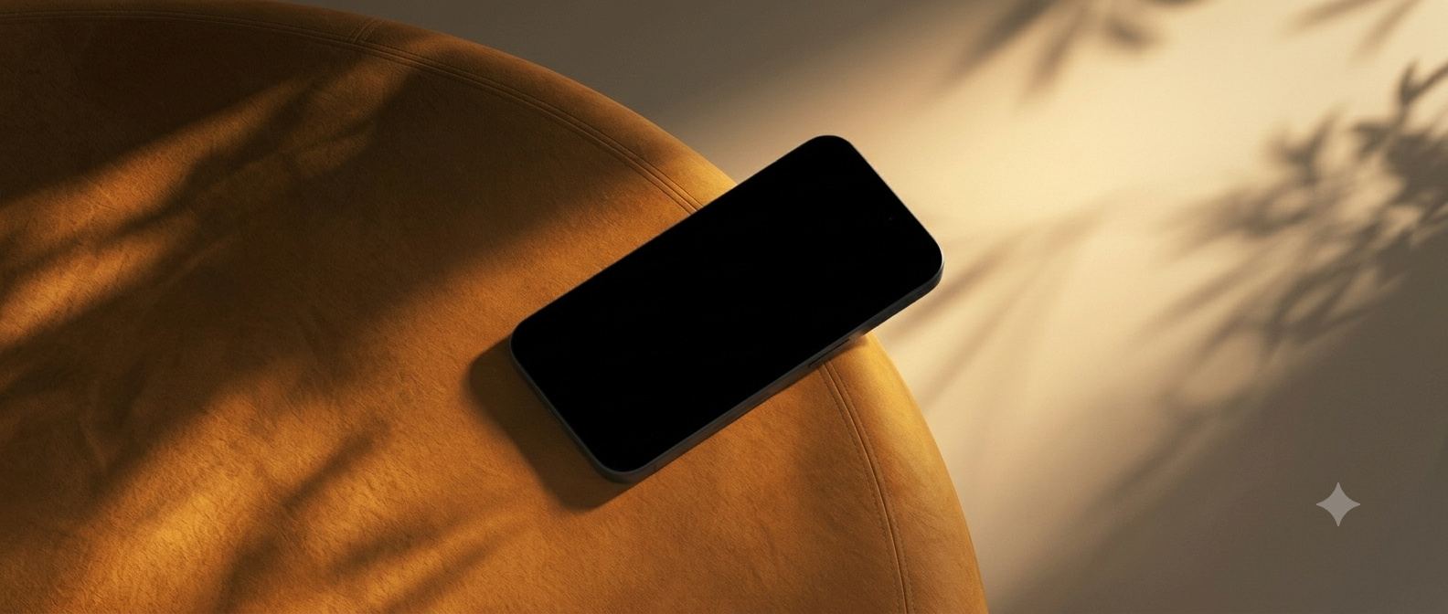 The Existence app running on a phone resting on a leather ottoman